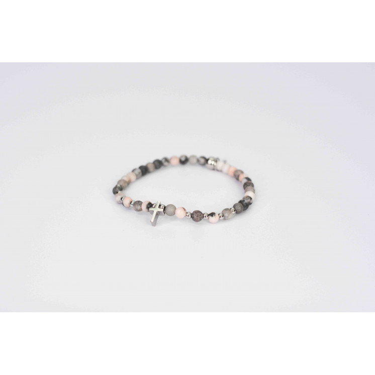 Bracelet LINA Simple - Jaspe Zébra rose mate Cœur