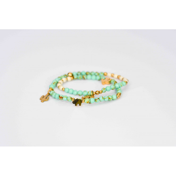 Bracelet LINA Double -  Éléphant cactus  Howlite