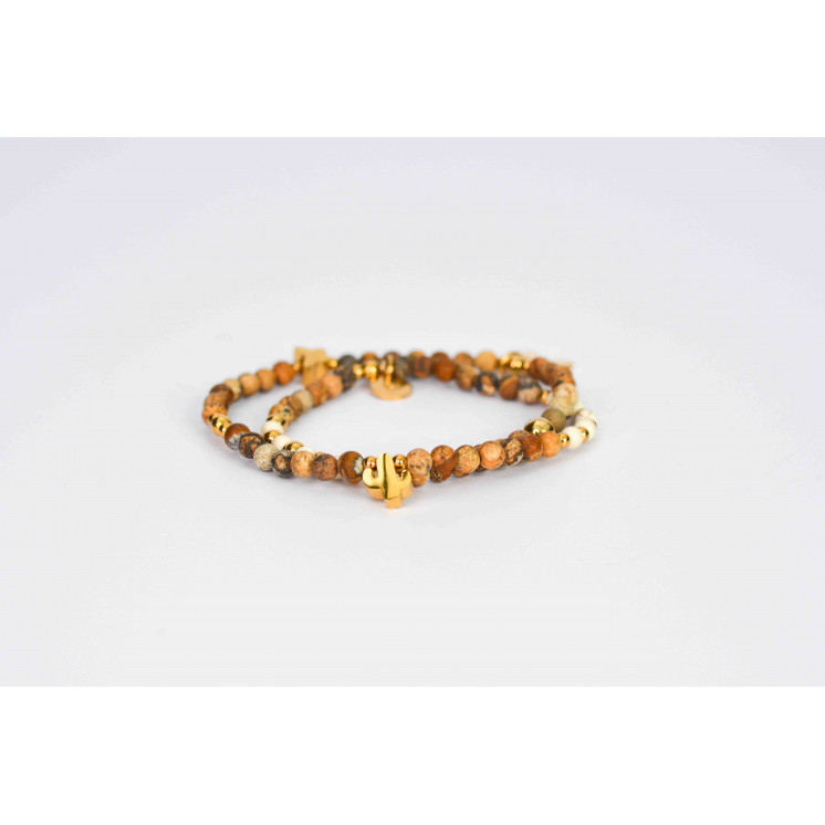 Bracelet LINA Double - Motifs Cactus  papillon Jaspe Paysage   Howlite