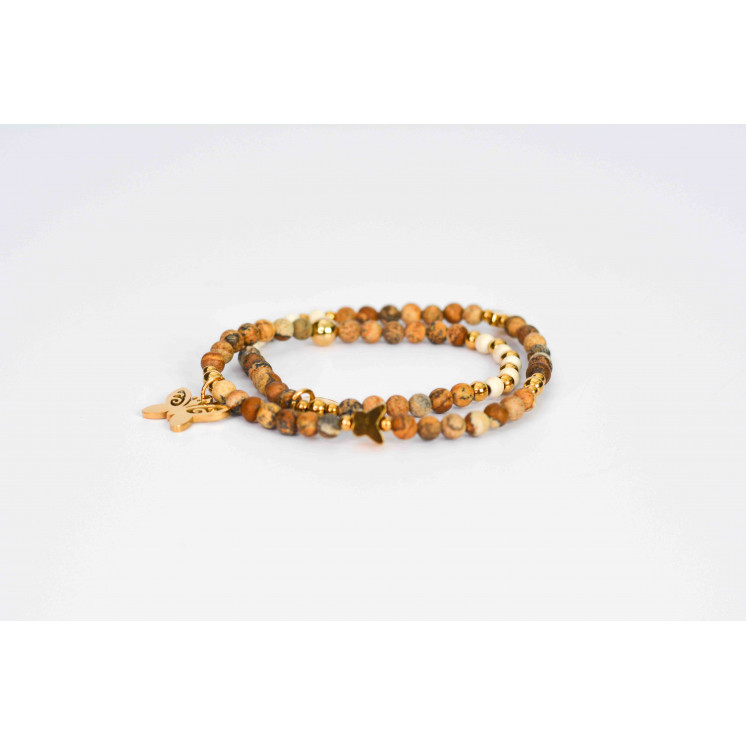 Bracelet LINA Double - Motifs Cactus  papillon Jaspe Paysage   Howlite