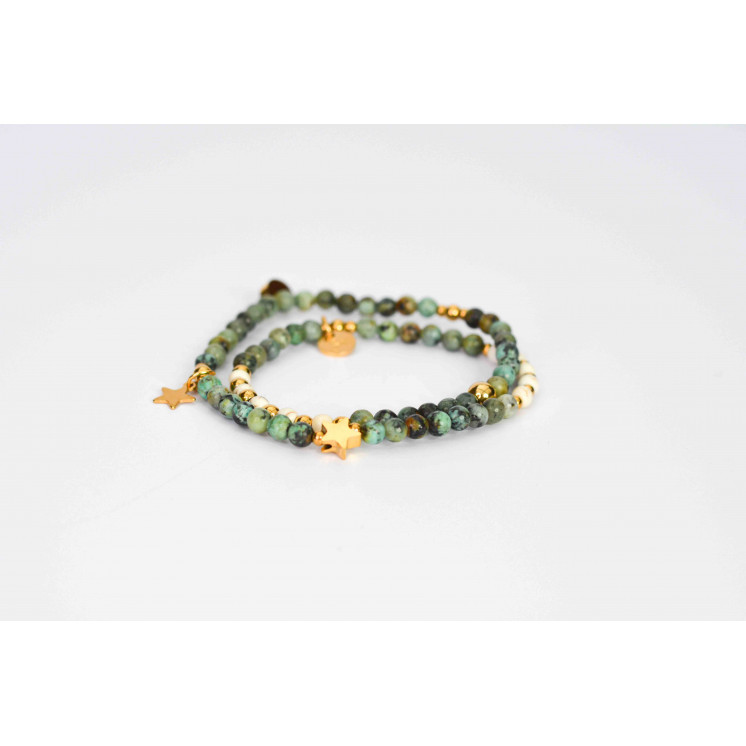 Bracelet LINA Double  Motif Etoile  Lune  Turquoise d'Afrique  Howlite