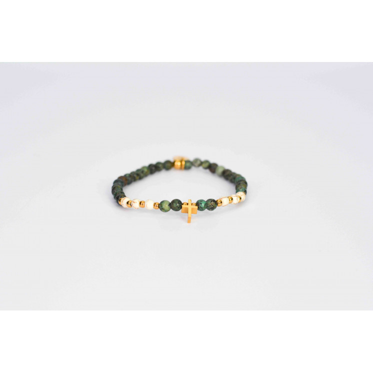 Bracelet LINA Simple - Motif Croix en Turquoise d'Afrique et Howlite