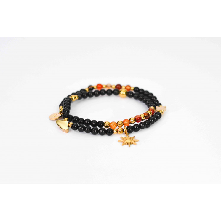 Bracelet LINA   Motifs Nuage soleil  papillon  Onyx noire  Agate Dream