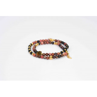 Bracelet LINA Double Motifs Cactus fleur   Rhodonite  Onyx noire