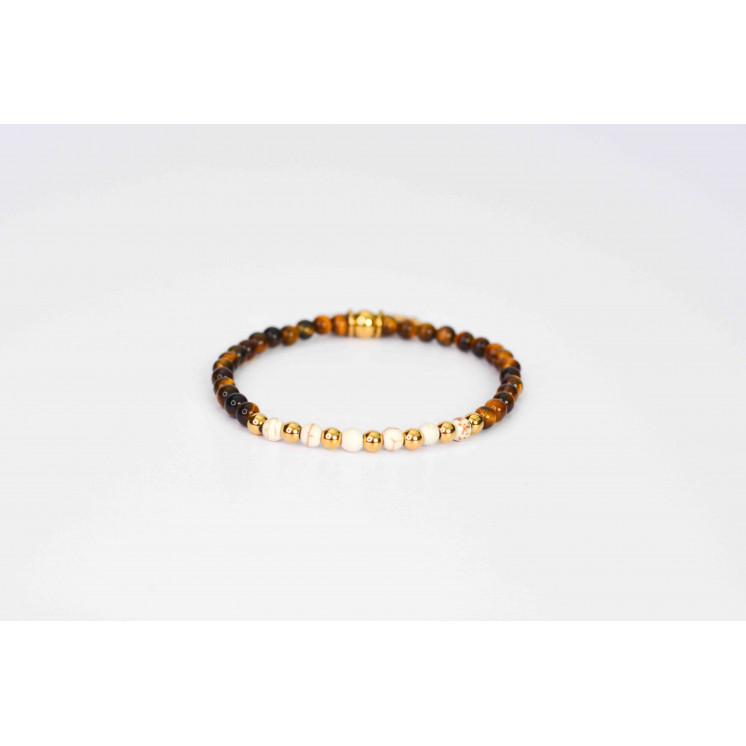 Bracelet LINA Simple - Motif Soleil en Oeil de Tigre et Howlite