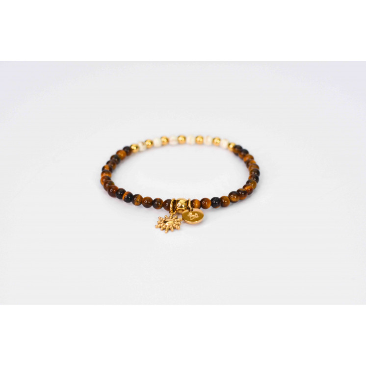 Bracelet LINA Simple - Motif Soleil en Oeil de Tigre et Howlite