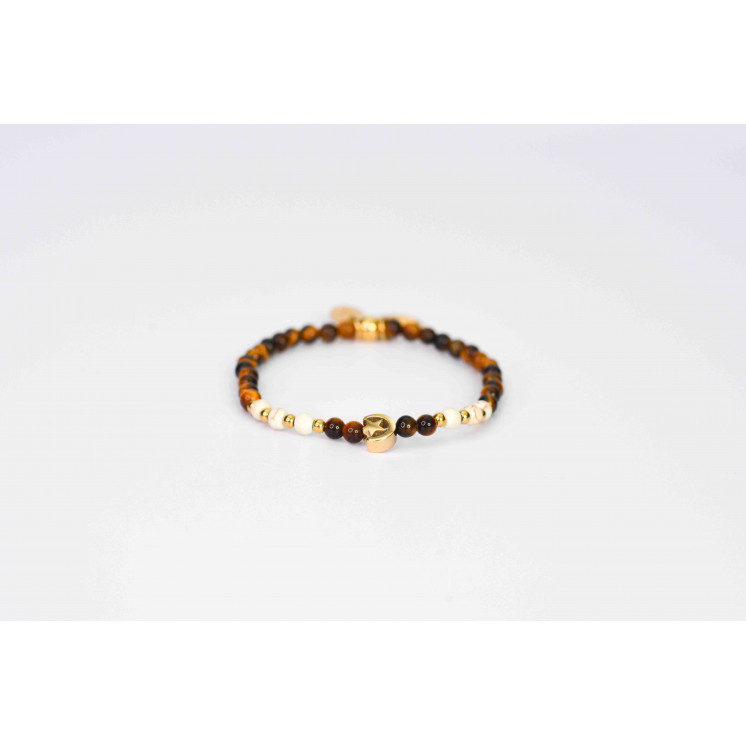 Bracelet LINA Simple  Motifs Lune et étoile Oeil de Tigre et Howlite