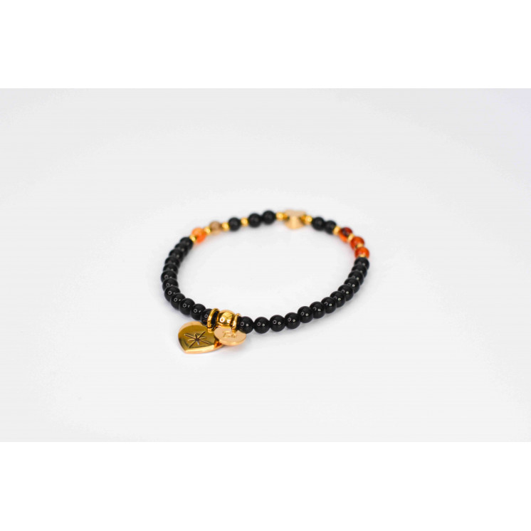 Bracelet LINA Simple - Motif Croix en Onyx noire et Agate Dream