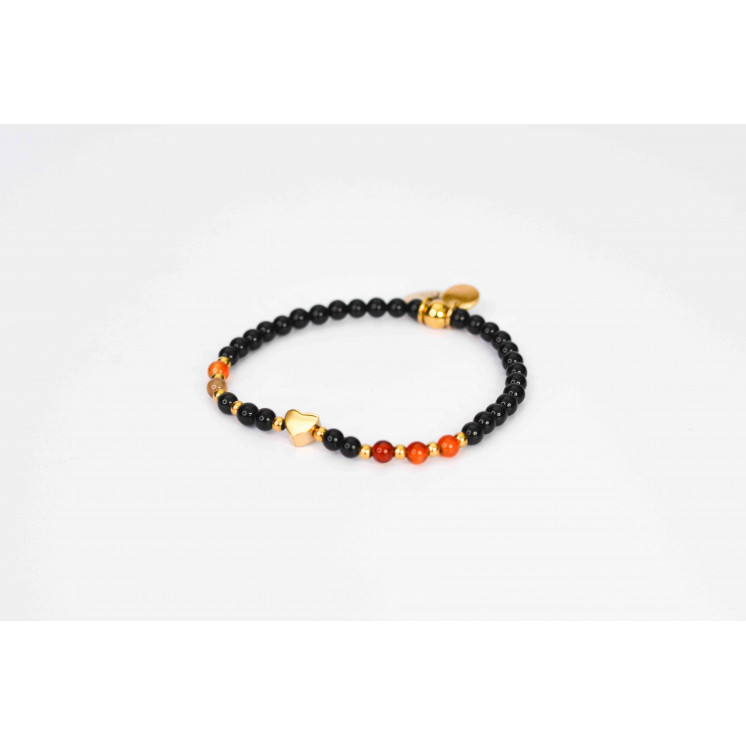 Bracelet LINA Simple - Motif Croix en Onyx noire et Agate Dream