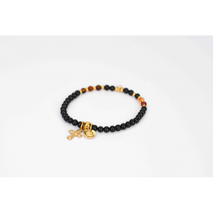 Bracelet LINA Simple - Motif Cœur en Onyx noire et Agate Dream