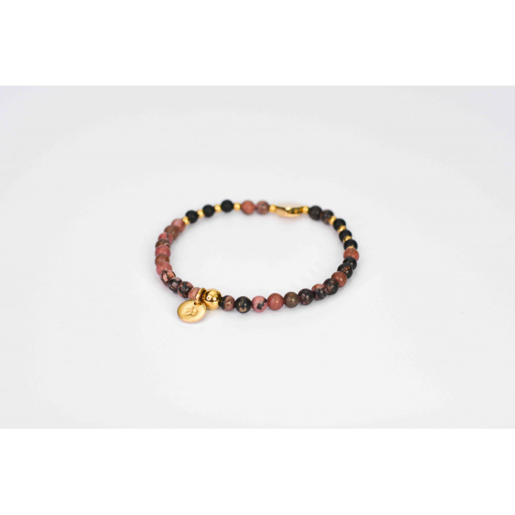 Bracelet LINA Simple  Motif perle Hexagonale en Rhodonite  Onyx noire