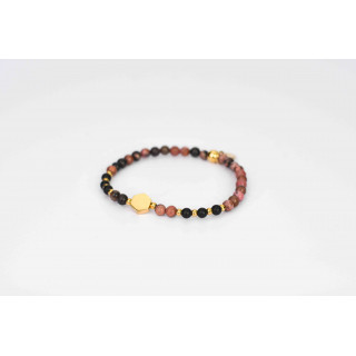 Bracelet LINA Simple  Motif perle Hexagonale en Rhodonite  Onyx noire