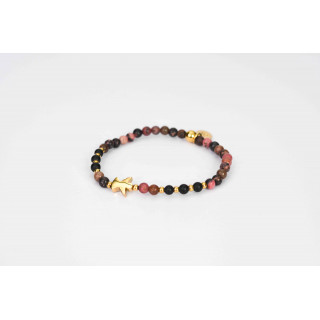 Bracelet LINA Simple - Motif Ange en Rhodonite et Onyx noire mate