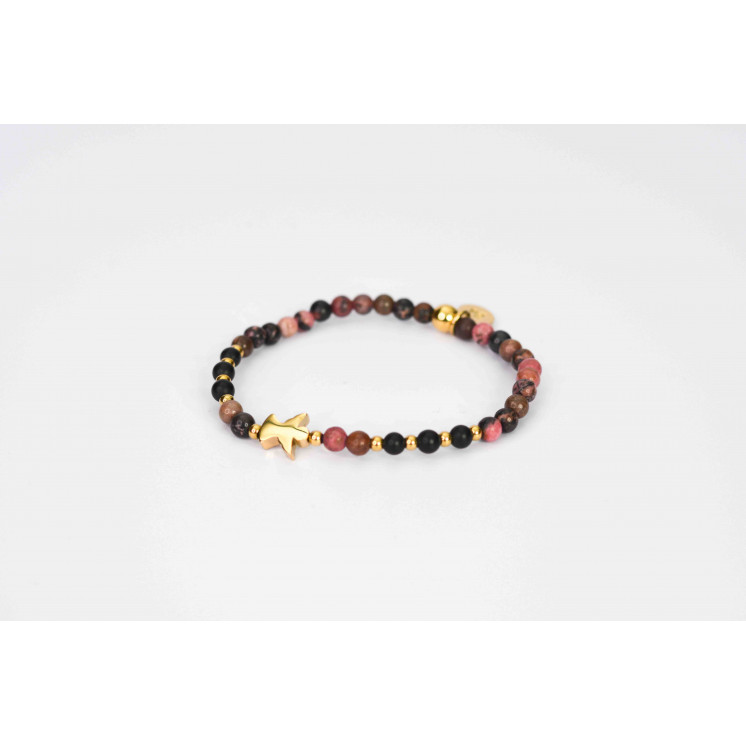 Bracelet LINA Simple - Motif Ange en Rhodonite et Onyx noire mate