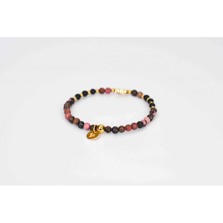 Bracelet LINA Simple - Motif Ange en Rhodonite et Onyx noire mate