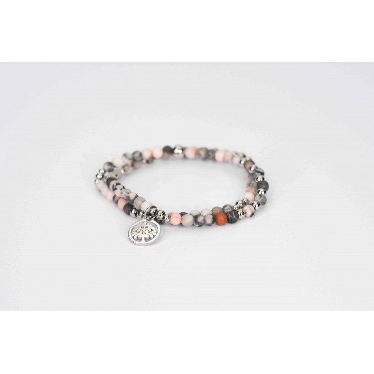 Bracelet LINA Double - Jaspe Zébra rose mate Arbre de vie