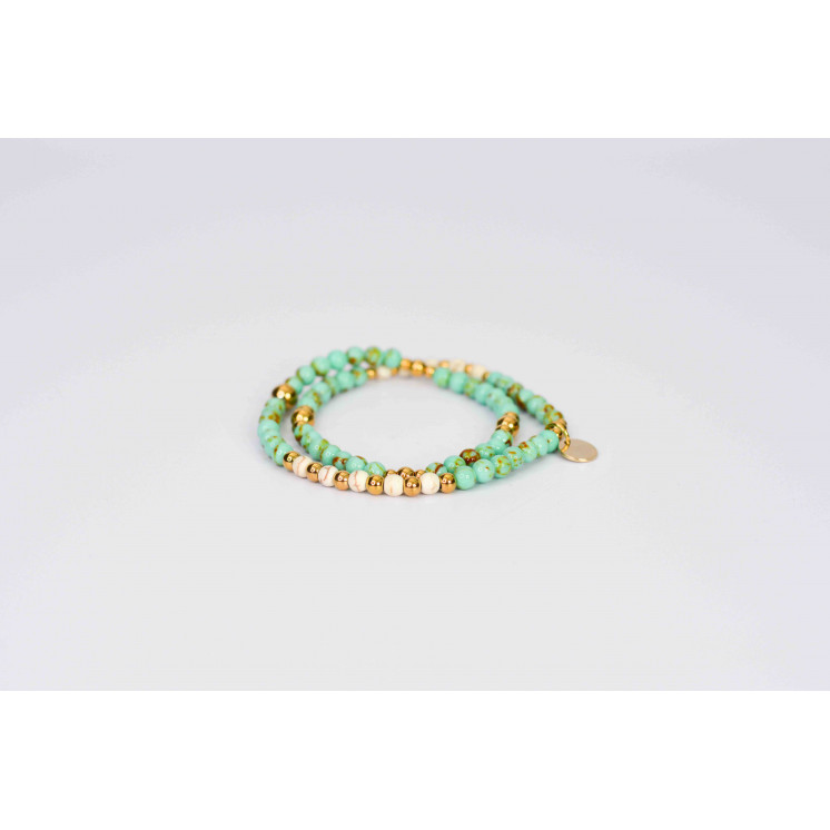 Bracelet LINA Double -  Feuille  Howlite Spun Green Gold  Howlite