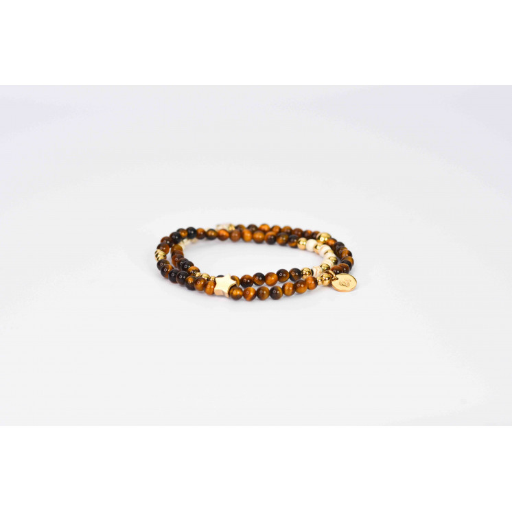 Bracelet LINA Double - Motif Étoile en Oeil de Tigre et Howlite