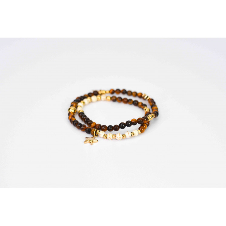 Bracelet LINA Double - Motif Étoile en Oeil de Tigre et Howlite