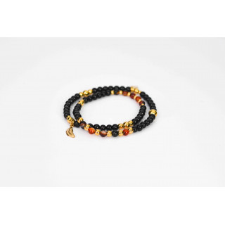 Bracelet LINA Double - Motif Feuille en Onyx noire et Agate Dream