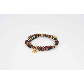 Bracelet LINA Double - Motif Oeil en Rhodonite et Onyx noire mate