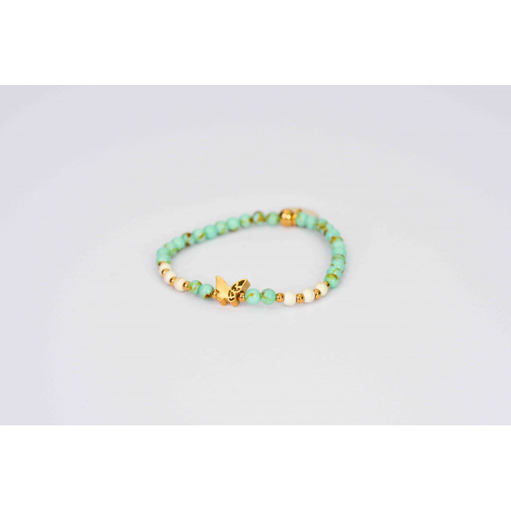 Bracelet LINA  - Motif Papillon en Howlite Spun Green Gold et Howlite