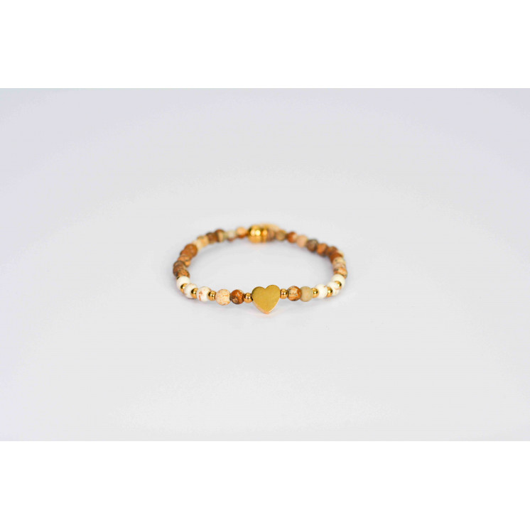 Bracelet LINA Simple - Motif Coeur en Jaspe Paysage mate et Howlite