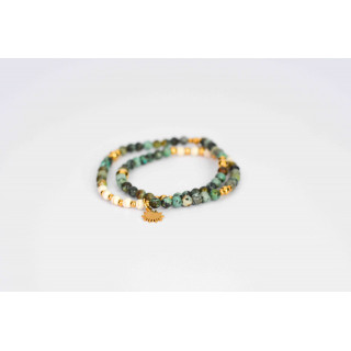 Bracelet LINA Double - Motif Soleil en Turquoise d'Afrique et Howlite