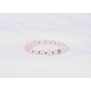 Bracelet LORI - Quartz rose 8mm - Argent