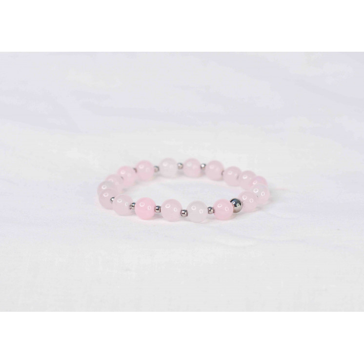 Bracelet LORI - Quartz rose 8mm - Argent