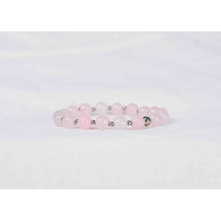 Bracelet LORI - Quartz rose 8mm - Argent