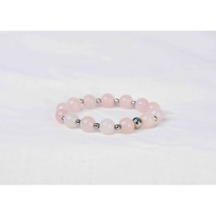 Bracelet LORI - Quartz rose 10mm - Argent