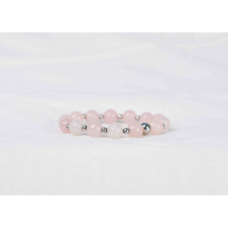 Bracelet LORI - Quartz rose 10mm - Argent