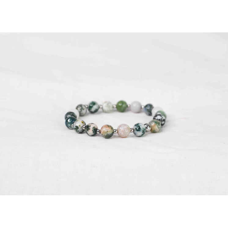 Bracelet LORI - Agate Arbre 8mm - Argent