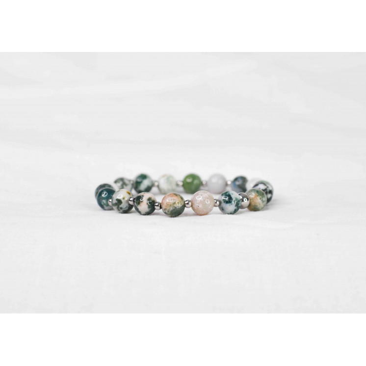 Bracelet LORI - Agate Arbre 8mm - Argent