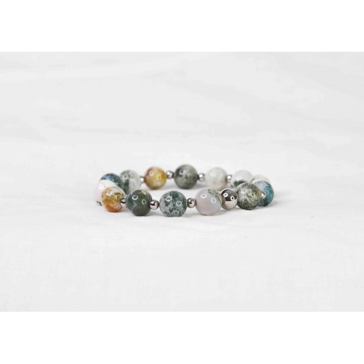 Bracelet LORI - Agate Arbre 10mm - Argent