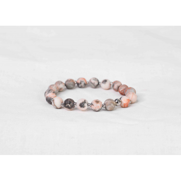Bracelet LORI - Jaspe zébra rose mate 8mm - Argent