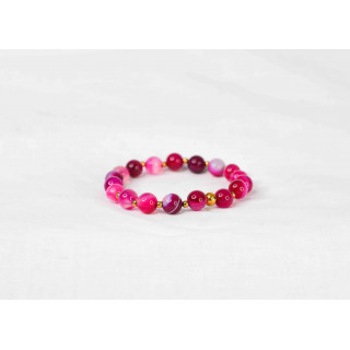Bracelet LORI - Agate rayures fuschia 8mm