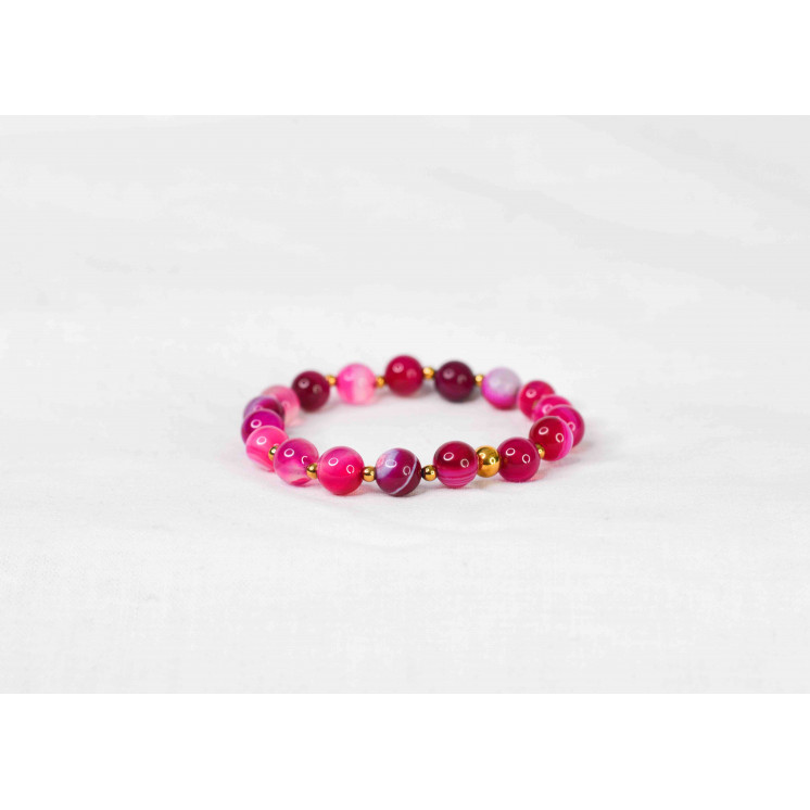 Bracelet LORI - Agate rayures fuschia 8mm