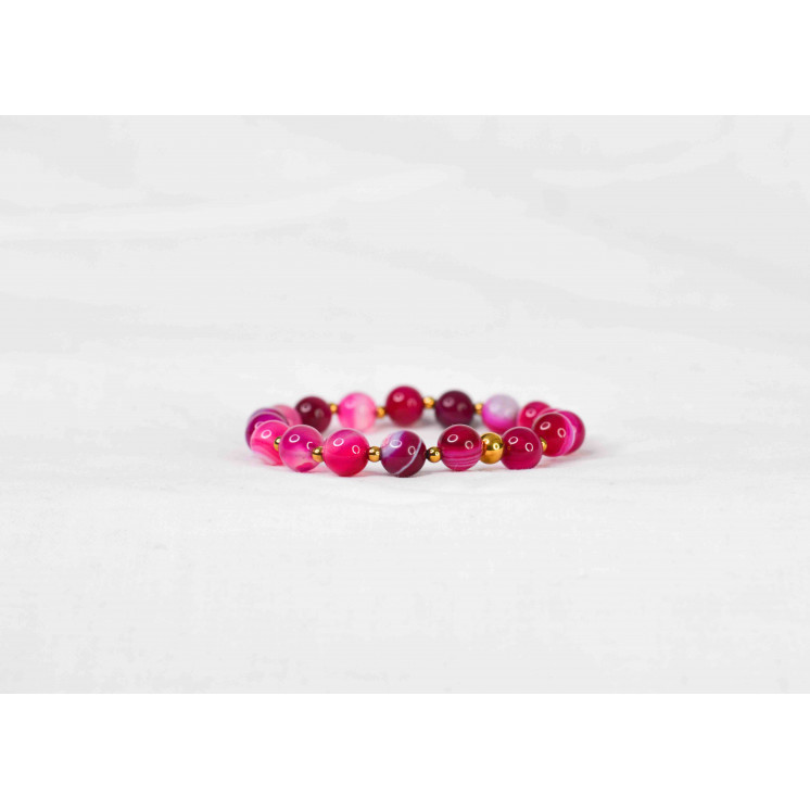 Bracelet LORI - Agate rayures fuschia 8mm