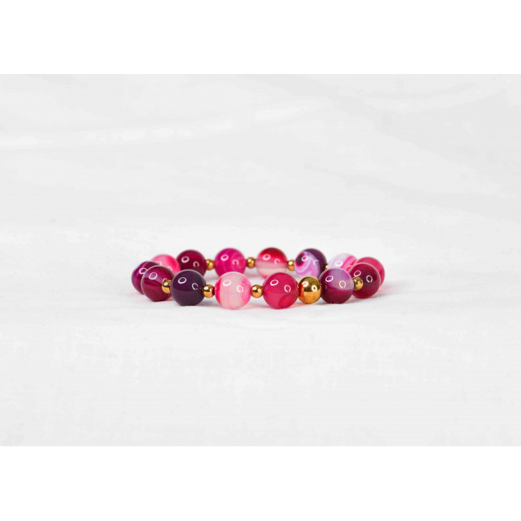 Bracelet LORI - Agate rayures fuschia 10mm