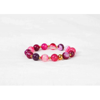 Bracelet LORI - Agate rayures fuschia 10mm