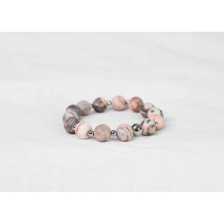 Bracelet LORI - Jaspe zébra rose mate 10mm - Argent
