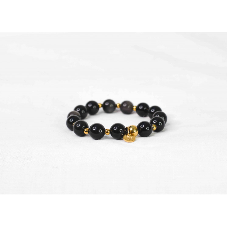 Bracelet LORI - Obsidienne silver 10mm