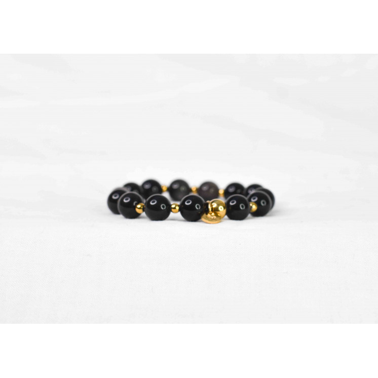 Bracelet LORI - Obsidienne silver 10mm