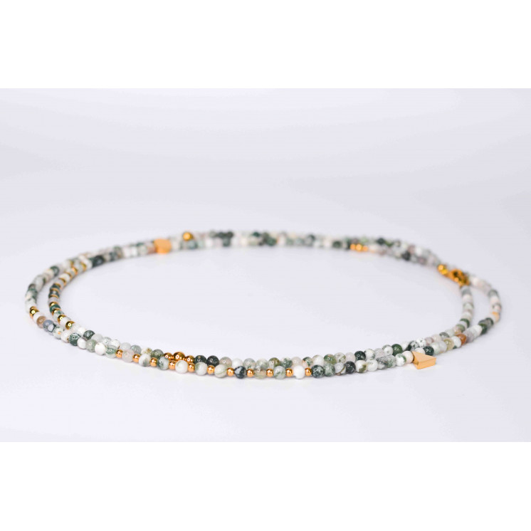 Collier LIV - Agate Arbre avec motifs Perles ronde, plate et triangle