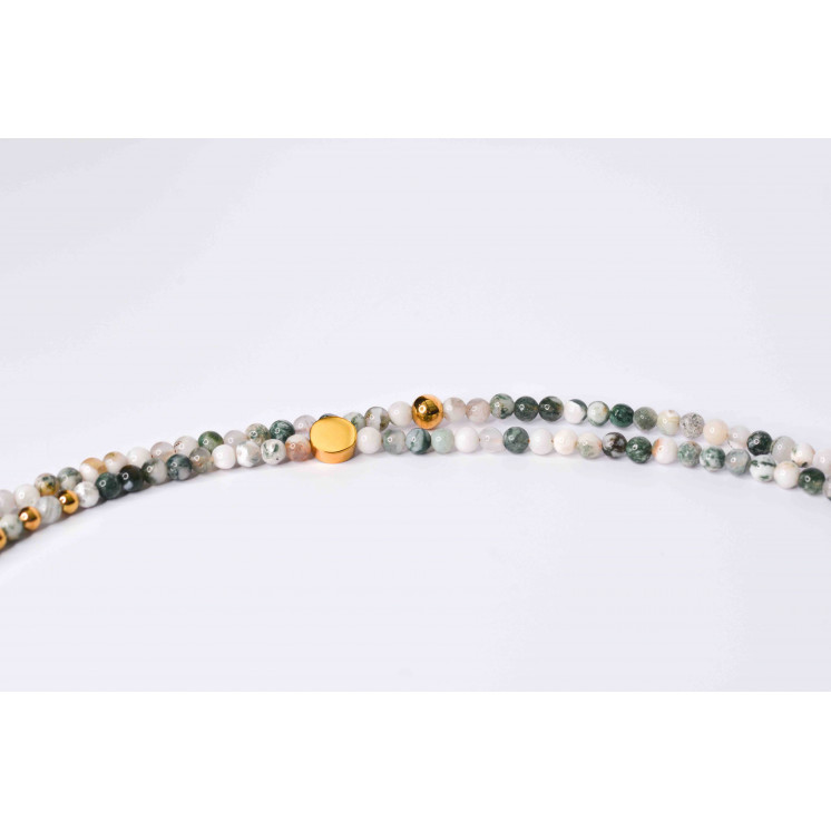 Collier LIV - Agate Arbre avec motifs Perles ronde, plate et triangle