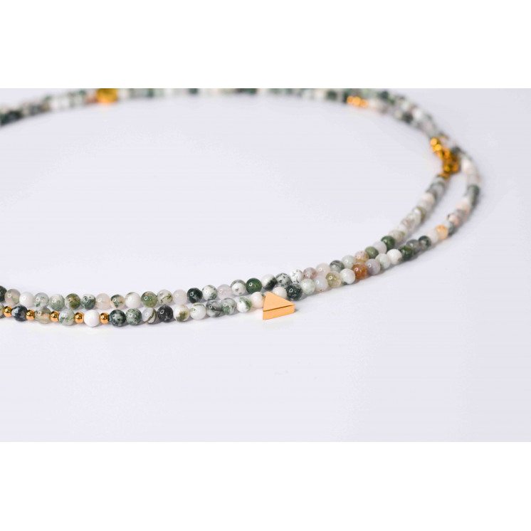 Collier LIV - Agate Arbre avec motifs Perles ronde, plate et triangle