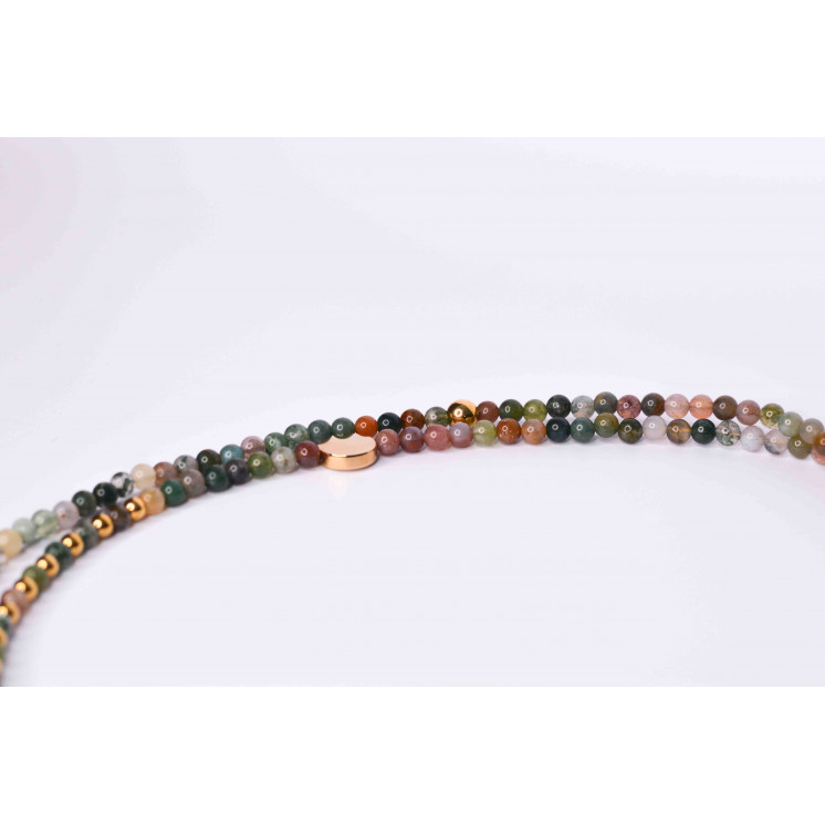 Collier LIV - Agate Indienne avec motifs Perles ronde et hexagonale