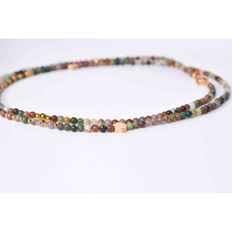 Collier LIV - Agate Indienne avec motifs Perles ronde et hexagonale
